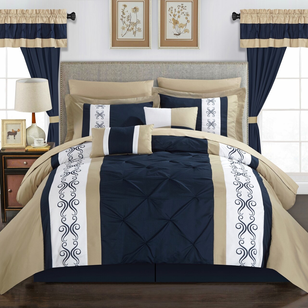 Chic Home Adara 20 Piece Comforter Set Color Block Pinch Pleat Pintuck Design